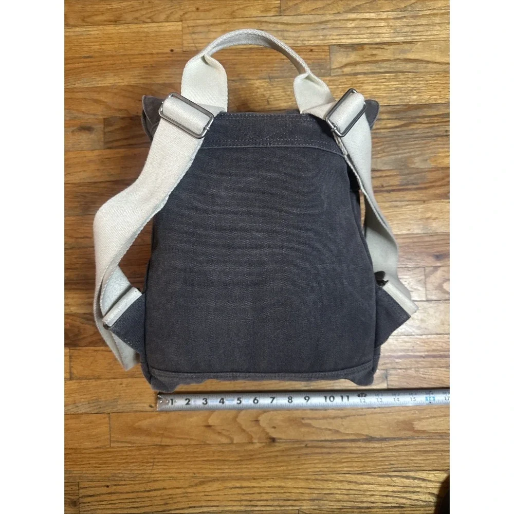 Toms Trekker Excursion Canvas Backpack Grey W/White Straps Button/Zipper Adjust